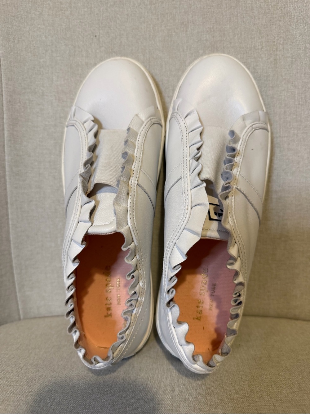 kate spade White Leather Women's Ruffle-Trim Sneakers